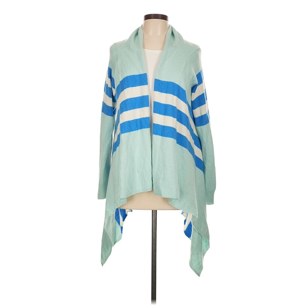 Vineyard Vines Mint Blue Stripe Open Front Merino Wool Alpaca Cardigan L